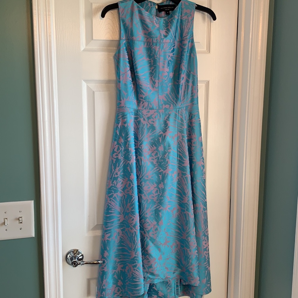 Tahari ASL Blue & Pink Floral Jacquard A-Line Dress